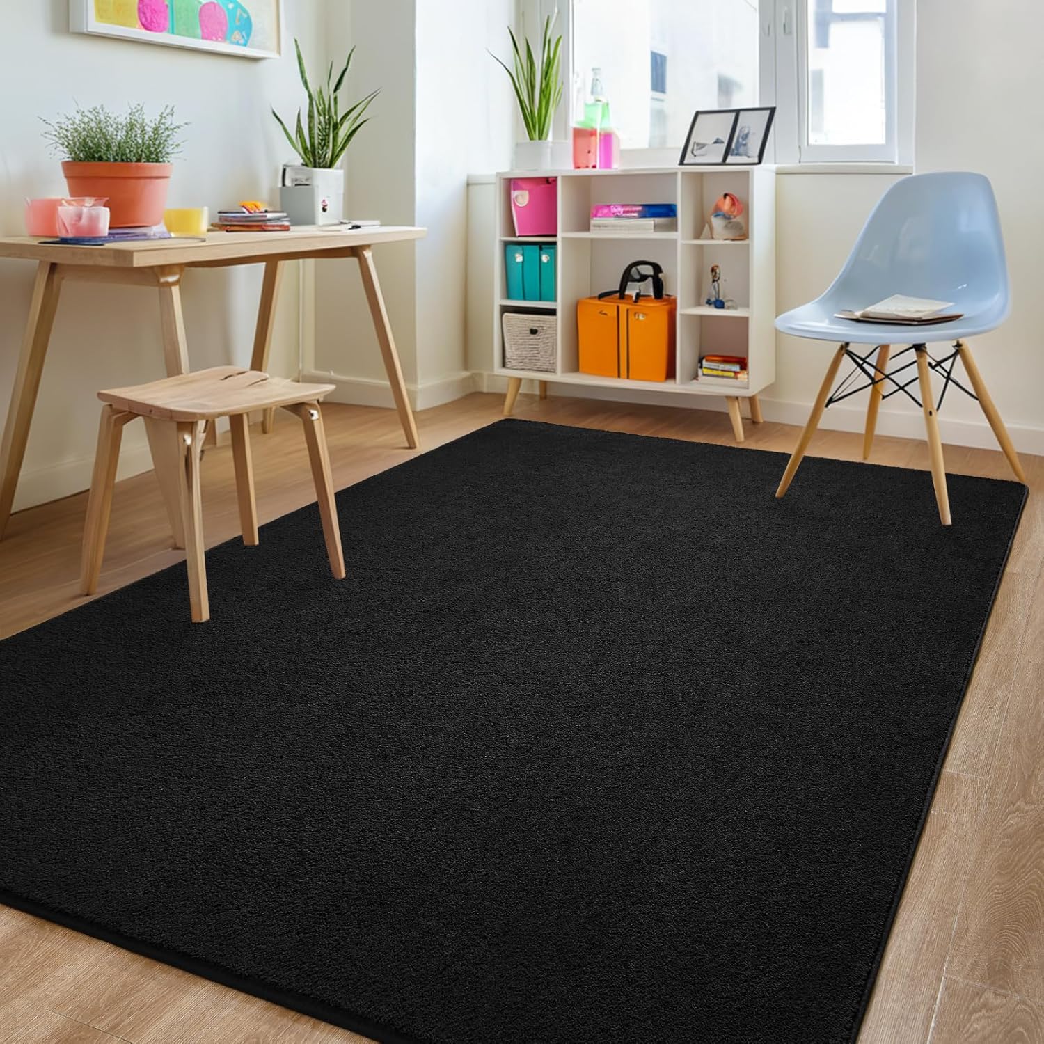 Rugs for Bedroom Living Room, 4x6 ft Black Area Rug, Washable Memory Foam Indoor Carpet, Modern Aesthetic Minimalist Non-Slip Carpets for Boys Girls Adults Home Decor - Image 4