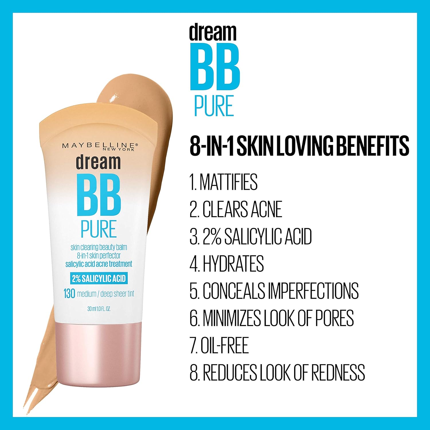 Maybelline Dream Pure Skin Clearing BB Cream, 8-in-1 Skin Perfecting Beauty Balm With 2% Salicylic Acid, Sheer Tint Coverage, Oil-Free, Light/Medium, 1 Count - Image 5