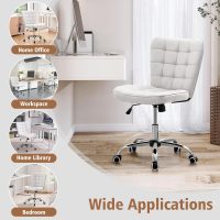 Yaheetech Armless Desk Chair Modern Tufted Office Chair Faux Leather Upholstered Computer Chair with Adjustable Seat Height and Rolling Wheels for Home/Office, White - Image 8