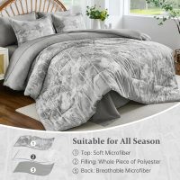 Drucon Grey Floral Comforter Set Queen Size, 7 Piece Dandelion Botanical Plant Comforter Bedding Set, Bed in a Bag Queen, Soft Microfiber Complete Bedding Set with Sheets for All Season - Image 4