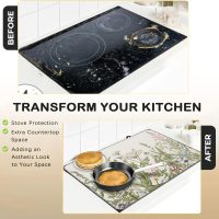 Electric Stove Top Cover Protector – Herbs and Wilds Flowers Glass Flat Top Stove Mat Oven Induction Cooktop Mat for Ceramic Countertop Mats Heat-Resistant Dish Drying Mat - Image 3