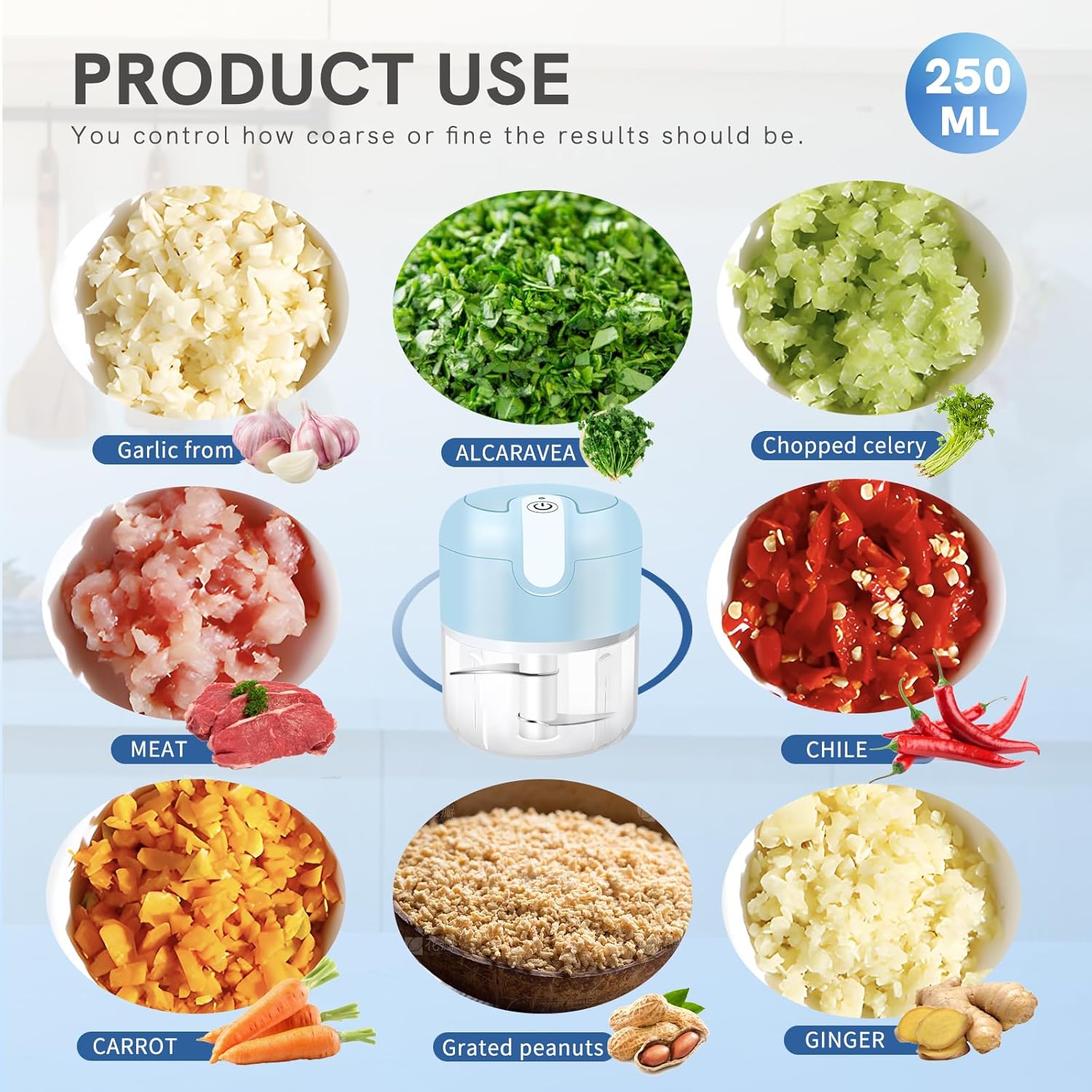 EASYSPEED Electric Garlic Chopper 1Cup, Mini USB Charging Wireless Food Processor with 304 Stainless Steel, 2 Sharp Blades, Portable Kitchen Meat Grinder for Onion, Garlic, Ginger, Baby Food - Image 7