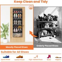 8-Tier Over The Door Shoes Organizer, Space Saving Hanging Shoes Organizer and Storage Unit, Organizer for Closet, Bedroom, Entryway, Black - Image 3
