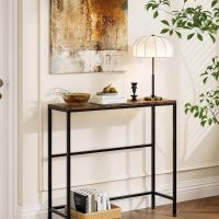 Narrow Entryway Console Table & Sofa Side Table - Industrial Brown Hallway Table for Small Spaces, Sturdy Metal Frame, Multi-Functional Living Room Bedroom Office Furniture,26.9" x 9.0" x 27.6" - Image 2