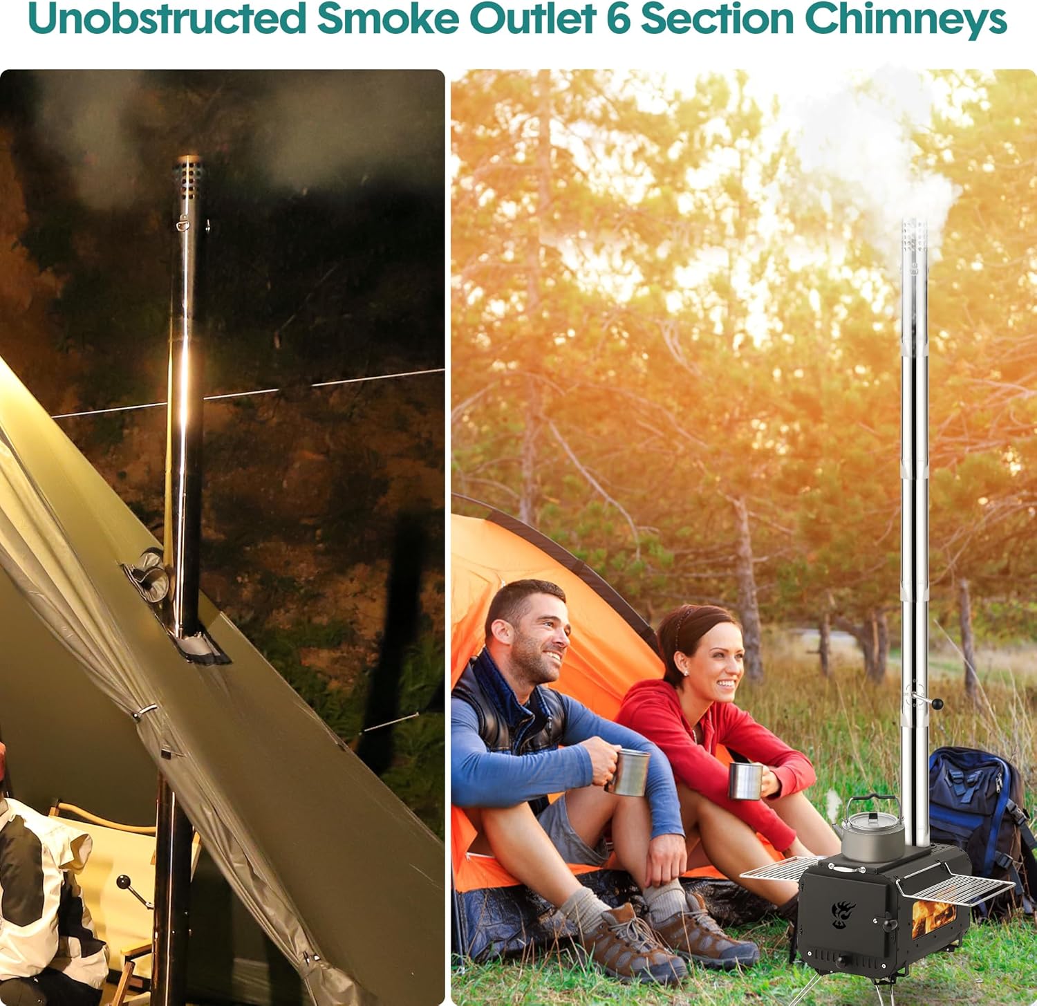 Gaomon Outdoor Portable Wood Stove, Tent Stove,Wood Burning Stove for Camping,Cast Iron Wood Stove,Tent Heaters for Camping, Includes Chimney Pipes ans View Glass,Ice-fishing, Cookout, Hiking, Travel - Image 3