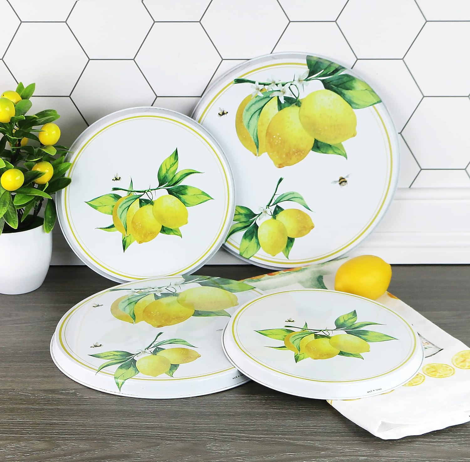 Reston Lloyd, Burner Covers For Electric Stovetop, Decorative Lightweight Tin Covers, Set of 4 (2-8 inch & 2-10 inch), Conceals Messy Drip Pans, Fresh Lemons - Image 6