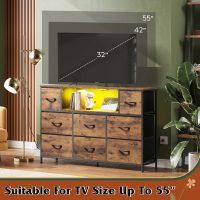 WLIVE TV Stand for 45, 50, 55 inch TV, Entertainment Center with LED Lights & Charging Station, TV Media Console Table with 8 Fabric Drawers and Open Shelves for Living Room, Hallway, Rustic Brown - Image 6