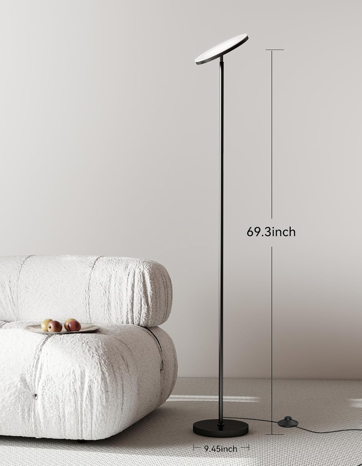 JOOFO LED Floor Lamp – Super Bright Torchiere with Remote & Foot Switch, Stepless Dimmable Tall Standing Lamp, 69" Modern Pole Light for Corner, Living Room, Bedroom, Reading, Office - Image 4