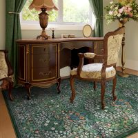 Lahome Floral Washable Rugs 5x7, Soft Green Rugs for Bedroom Living Room, Boho Non Slip Low Pile Forest Stain Resistance Large Throw Carpet for Farmhouse Dining Room Office, Dark Green - Image 3