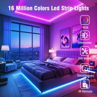 VOLIVO 100ft Led Strip Lights for Bedroom, Color Changing Led Light Strips Kit with 24 Keys IR Remote and Smart App Control, RGB Music Sync Lighting for Room, Home Decor - Image 3