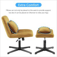Art Leon Criss Cross Chair - with Footstool and Lumbar Pillow, Armless Office Desk Chair No Wheels, Modern Swivel Height Adjustable Wide Seat Computer Task Vanity Chair, Yellow Brown Velvet Tufted - Image 6