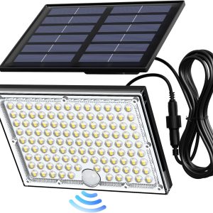 JACKYLED Solar Lights Outdoor with Motion Sensor, 113LED Cool White Solar Flood Lights, Waterproof Dusk to Dawn Solar Powered Security Spot Lights for Porch Patio Yard Garage, 1 Pack