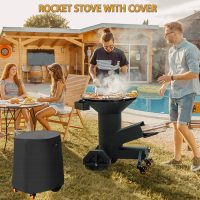 3-in-1 Rocket Stove with Griddle, Grate & Pot Rack, Large Wood BBQ Grill with Wheels, Ash Tool & Cover, Outdoor Stove for Patio Barbecue Cooking Backyard Camping RV Tailgating, GS346 - Image 8