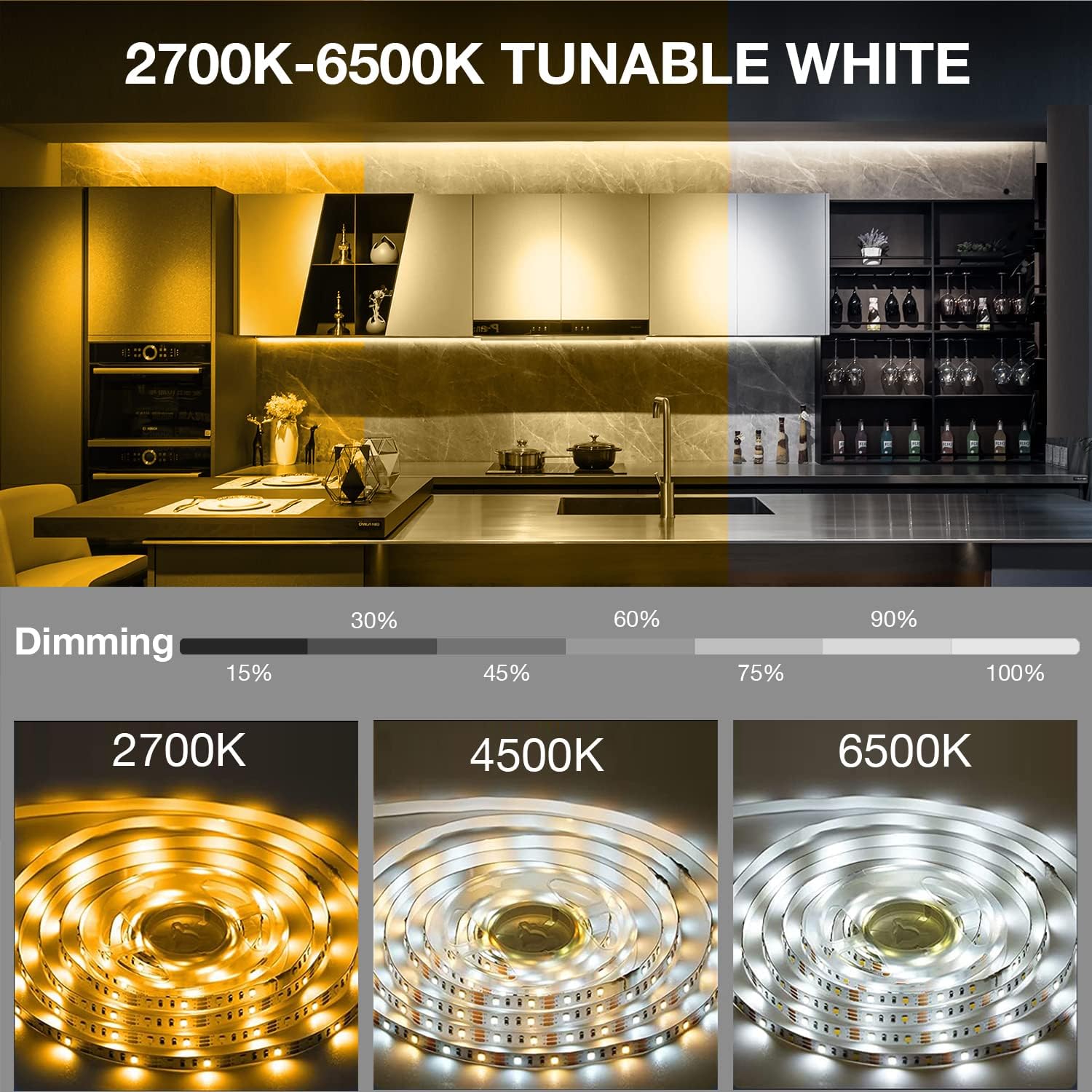 DAYBETTER Under Cabinet Lights, 6 PCS Under Cabinet Lighting with Remote, Dimmable LED Strip Lights for Bedroom, LED Lights for Kitchen Cabinet, Counter Shelf 2700K-6500K Warm to Daylight White, 9.8ft - Image 2