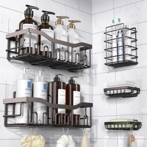 EUDELE 5-Pack Rustproof Stainless Steel Shower Caddy – No Drill Adhesive Bathroom Organizer with Large Capacity, Spacious Shower Shelves for Inside Shower, Kitchen & Home Decor Storage-XL Size