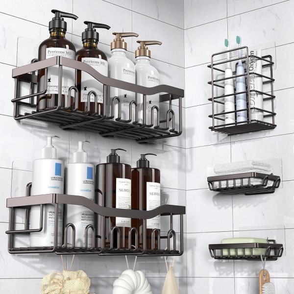 EUDELE 5-Pack Rustproof Stainless Steel Shower Caddy – No Drill Adhesive Bathroom Organizer with Large Capacity, Spacious Shower Shelves for Inside Shower, Kitchen & Home Decor Storage-XL Size