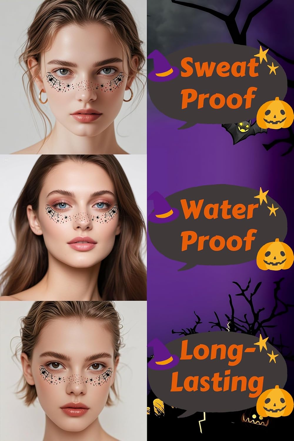 6PCS Halloween Spider Glitter Freckles Face Tattoo, Halloween Makeup Patches for Face Rave Costume Accessories (Spider Kiss) - Image 5