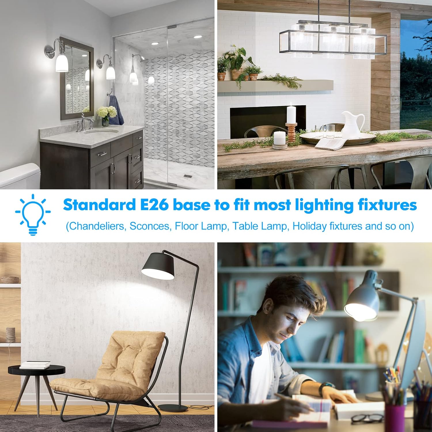 LED Light Bulbs, 100 Watt Equivalent A19, 13W 5000K Daylight White 1500 Lumens Non-Dimmable Bright E26 Edison Medium Screw Bulbs for Home Bedroom Kitchen Living Room Office Lamp, 4-Pack - Image 7