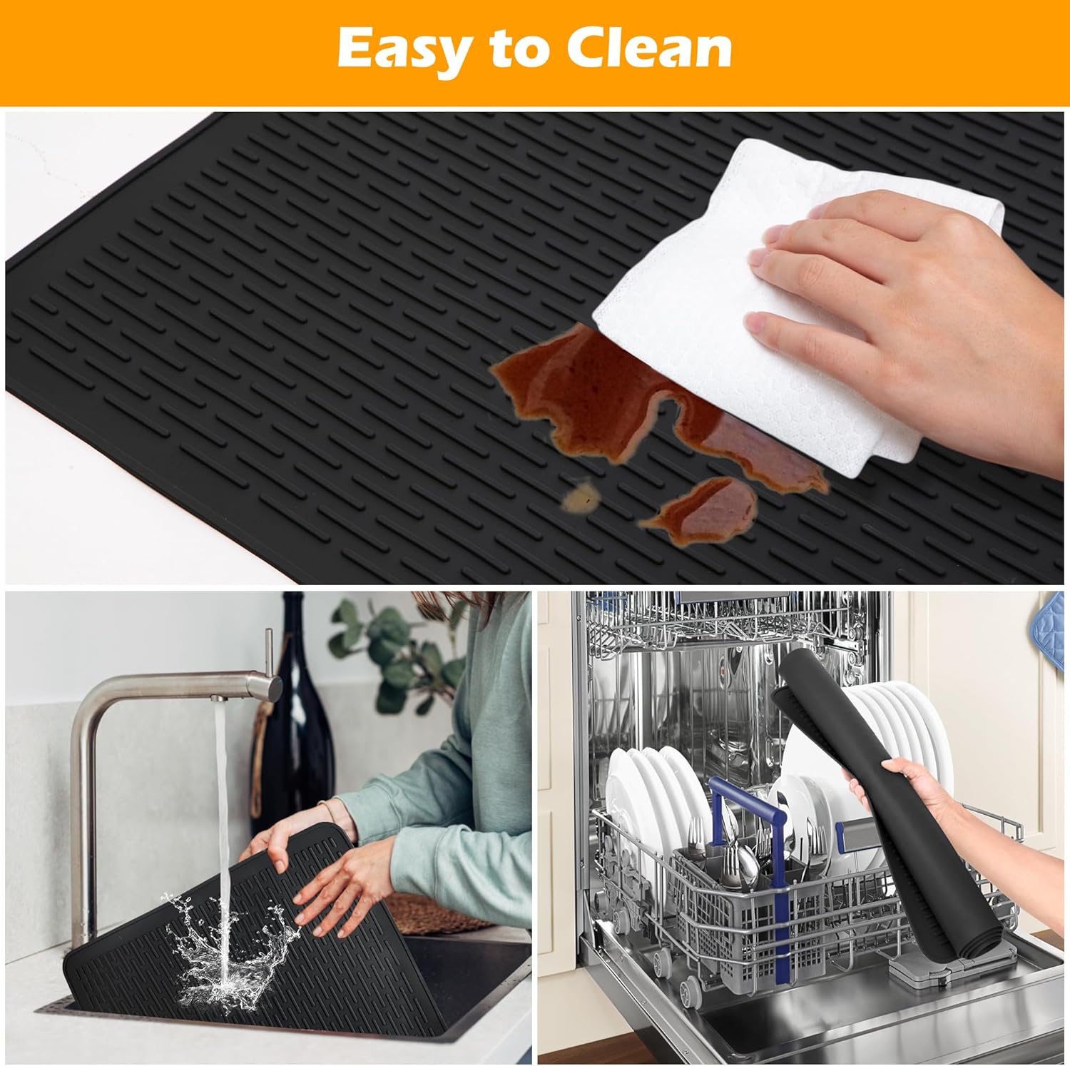 Electric Stove Top Covers, Heat Resistant No Crease Ceramic Glass, Induction, Cook Top, Flat RV Range Covers Protector, Oven, XL Dish Drying Mat for Kitchen Appliances - Black - Image 4