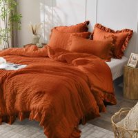 JOLLYVOGUE Burnt Orange Queen Comforter Set, 3 Pieces Seersucker Comforters Queen Size, Lightweight & Fluffy Bedding Sets Queen for All Season with 1 Ruffle Comforter and 2 Ruffle Pillowshams - Image 2