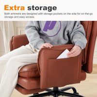 Office Chair 500lb,Big and Tall Criss Cross Desk Chair,Wide Seat Reclining Managerial Computer Chairs,Heavy People,Ergonomic High Back Faux Leather Chairs,Lumbar Support,Adjustable Headrest Brown - Image 5