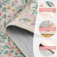 5x7 Pink Floral Nursery Rug,Pink Rugs for Bedroom Girls,Machine Washable Non Slip Soft Faux Wool Carpet,Cute Boho Indoor Area Rugs for Kids Room or Playroom - Image 5