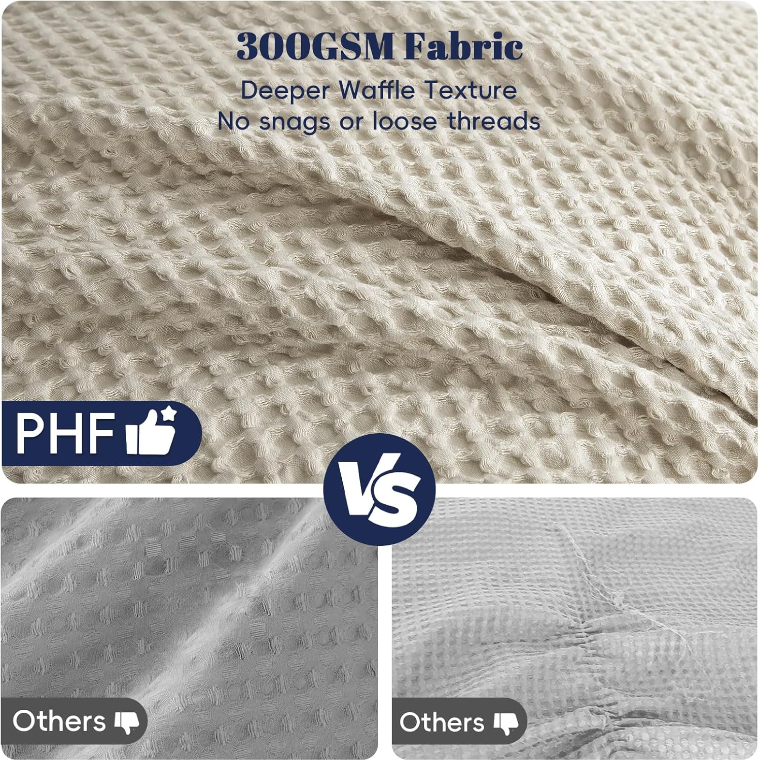 PHF Ultra Soft Waffle Weave Comforter Set Queen Size, 3 Pieces Lightweight Breathable Comfy Bedding Set for All Season, Comfy Textured 1 Comforter with 2 Pillow Shams, Linen - Image 4
