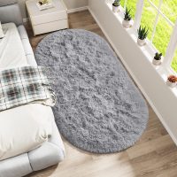 LOCHAS Bedroom Rug 2.6' x 5.3', Gray Fluffy Shaggy Area Rug for Bedroom Bedside, Soft Oval Throw Rugs Carpet for Kids Girls Nursery Living Room Home Decor - Image 3