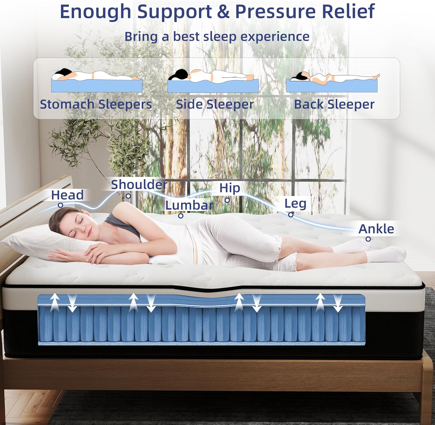 Queen Mattress, 12 Inch Queen Hybrid Mattress in a Box with Memory Foam, Medium Firm, Euro Top, Reinforced Edge Support, Pressure Relief & Motion Isolation, CertiPUR-US Certified - Image 5