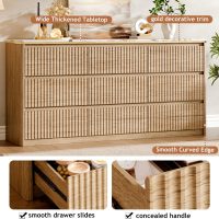 Fluted Dresser for Bedroom with 9 Drawers,62.99" Modern Chest of Drawers with Faux Marble Top, Curved Profile Design,Dresser TV Stand, Wood Drawer Organizer for Living Room, Hallway, Wood - Image 5