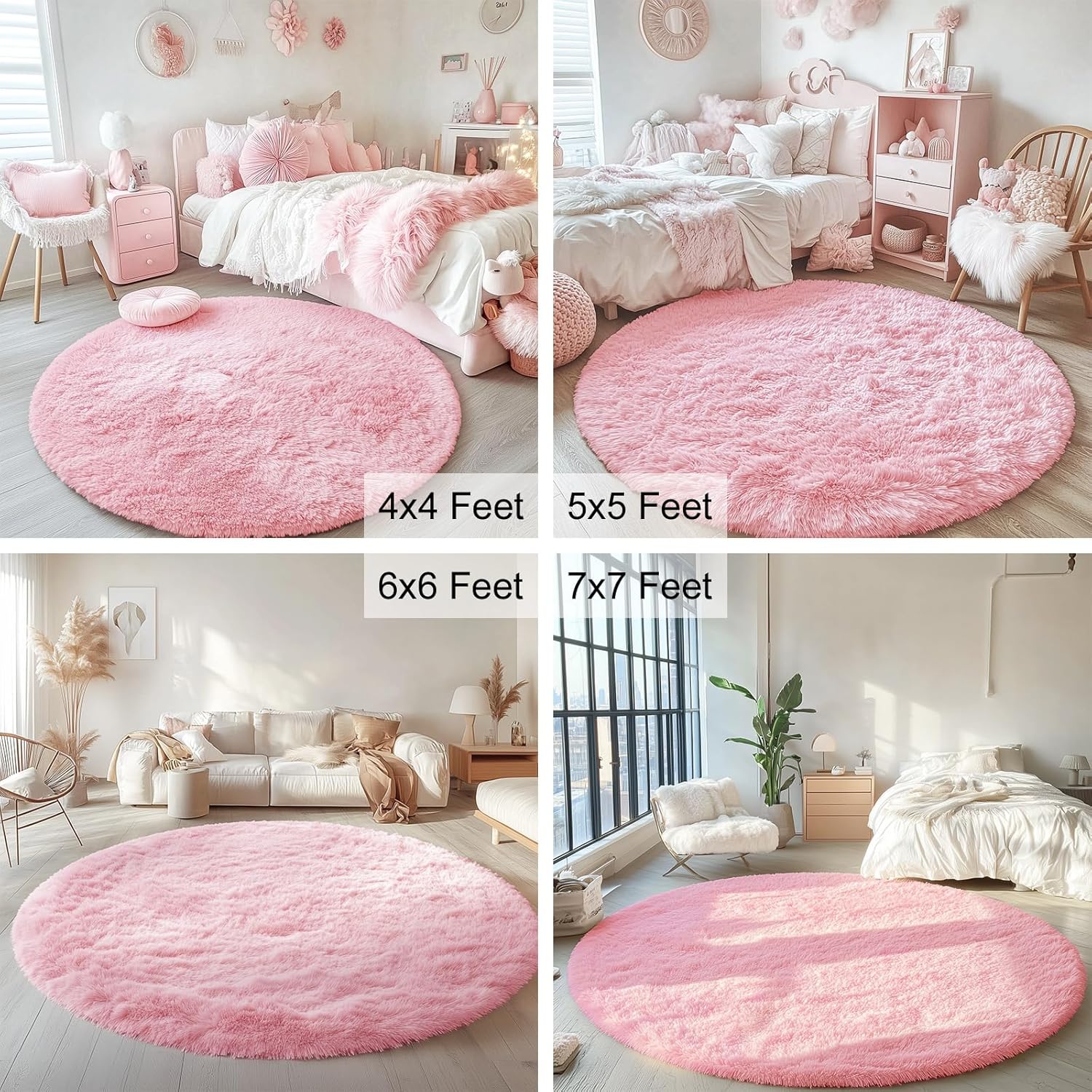 OLANLY Pink Round Rugs for Bedroom - Machine Washable, 4 ft Circle Area Rugs for Living Room, Soft and Fluffy Shaggy Carpet for Teen Girls and Boys, Nursery Rooms, Dorms, Home Decor Aesthetic - Image 8