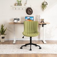 YOUNIKE Ergonomic Home Office Desk Chair with Wheels Comfy Armless Criss Cross Chair with Back Adjustable Modern Leather Upholstered Swivel Vanity Chair Small Cute Rolling Task Chair Avocado Green - Image 5