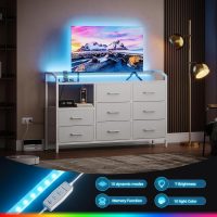 KKL White Dresser for Bedroom with Light Strip & Power Outlet — 8 Drawers Dressers & Chest of Drawers with Shelf, Wood Top, Metal Frame, Wide Dressers for Girls Bedroom, Living Room, Hallway, Closet - Image 6