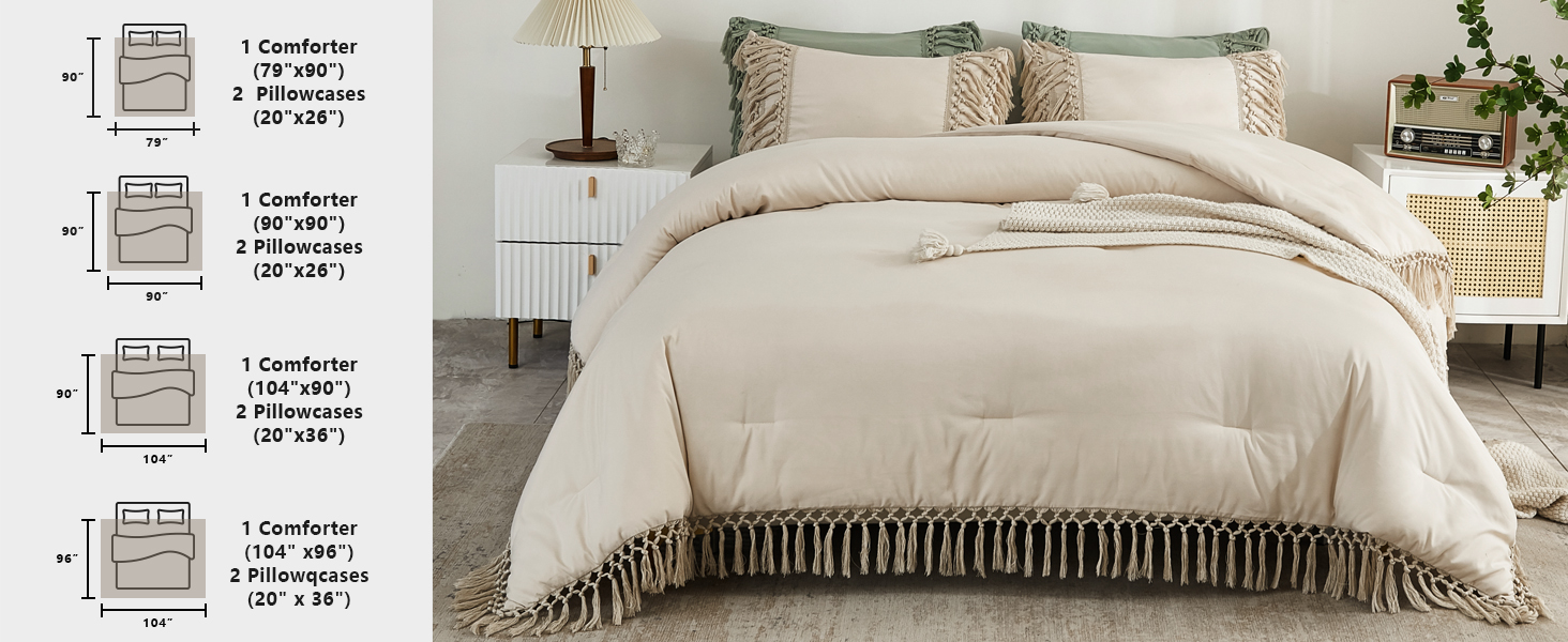 Boho Beige Tassel Comforter Set