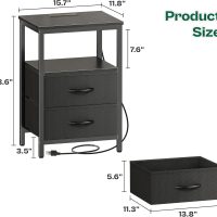 Huuger Night Stand with Charger Station and LED Lights, 2 Drawer Nightstand, Bed Side Table with Open Shelf, End Table, Fabric Dresser for Bedroom, Black - Image 3