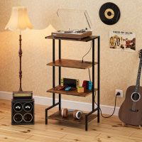 4-Tier AV Media Stand with Power Outlet and LED Lights,Wooden Stereo Stand Cabinet,Game Console Shelf for Small Space,Audio Rack Stand Tower Ideal for Video DVD Players,Xbox - Image 8
