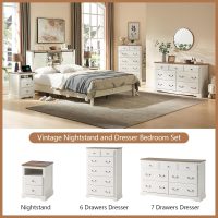AMERLIFE Farmhouse 4 Pieces Bedroom Sets Includes 7 Drawers Dresser, 6 Dressers Organizer, Two Nightstands with Charging Station, White - Image 5