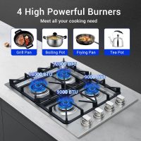CT Copper Tailor Gas Cooktop 30 Inch With Four Sealed Burners, NG/LPG Convertible,Max 18000BTU, in Stainless Steel - Image 3