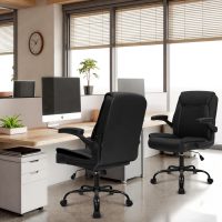 NEO CHAIR Office Desk Computer Chair Ergonomic Executive Mid-Back Leather Gaming Chair with Adjustable Flip-Up Armrests Wheels Swivel for Home Study Task (Jet Black) - Image 9