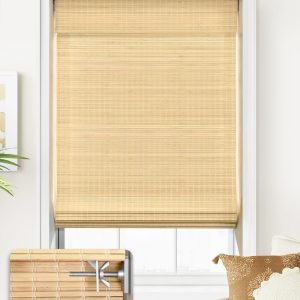 LazBlinds No Tools No Drill Cordless Bamboo Roman Shades, Custom Privacy Light Blocking Window Treatment, Roll Up Bamboo Blinds for Windows, DP-Natural