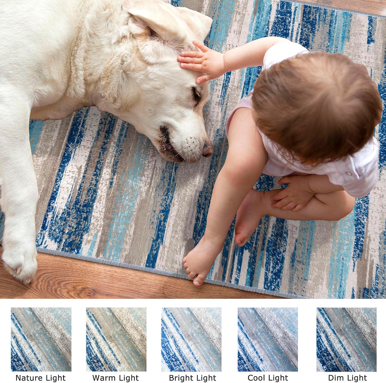 Modern Abstract Small Area Rug Indoor 3x5 Washable Rug Non-Slip Soft Entryway Rug Blue Kitchen Mats Thin Print Faux Wool Floor Carpet Throw Rugs for Entrance Bedroom Office Home Decor - Image 3