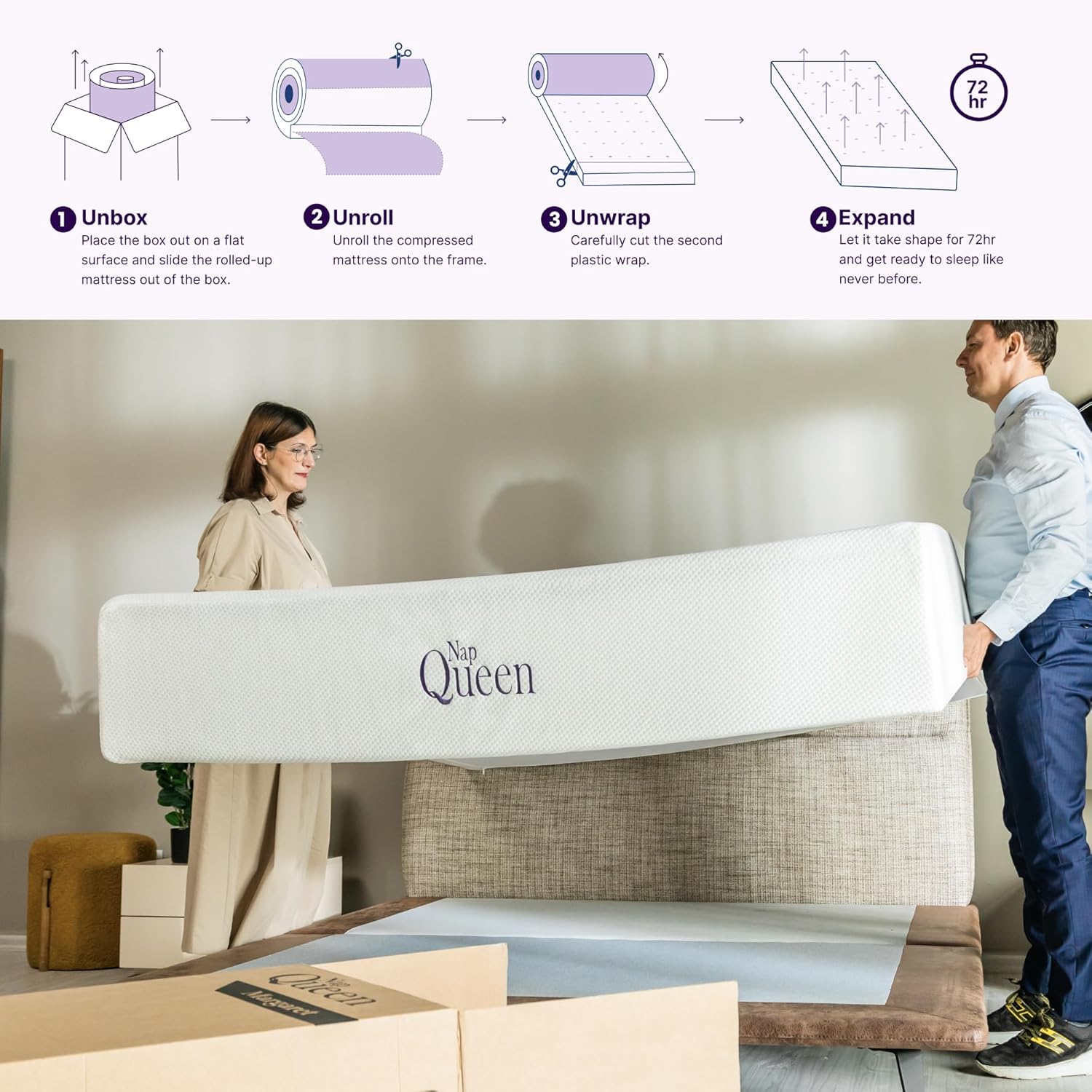 NapQueen 10 Inch Queen Size Mattress, Bamboo Charcoal Memory Foam Mattress, Bed in a Box, White - Image 4