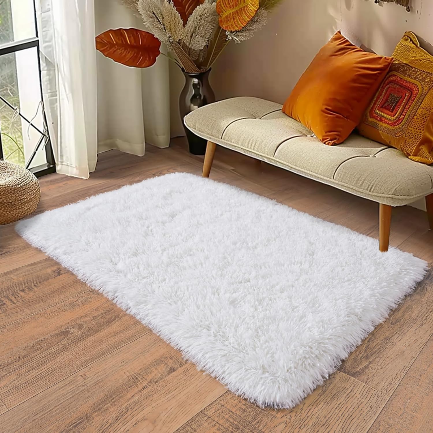 Shaggy Rugs for Bedroom Living Room Dorm Kids Room Decor, Soft Modern Indoor Fluffy Shag Area Rug, Non-Slip Fuzzy Floor Carpet 2x3 Feet, Cute Small Rectangle Plush Rug, White - Image 8