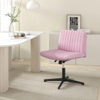 GOFLAME Criss Cross Office Chair, Swivel Cross Legged Office Desk Chairs with Wide Seat and Rocking Function, Height Adjustable Armless Computer Desk Chair for Home Office, Bedroom, No Wheels, Pink - Image 2