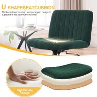 Armless Desk Chair No Wheels Wide Velvet Upholstered Office Chair Swivel Criss Cross Legs Large Seat Adjustable Height Accent Chair for Adults Dark Green - Image 5