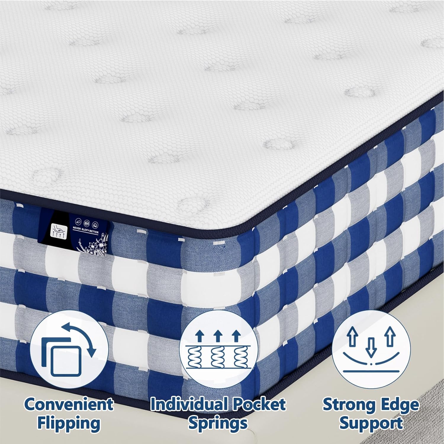 Queen Mattresses 10 Inch,Mattress Queen Size 10 inch,Colchones Mattress in a Box Individually Pocket Springs,10 Inch Queen Mattress Medium Firm,Pressure Relief,CertiPUR-US Certified - Image 3