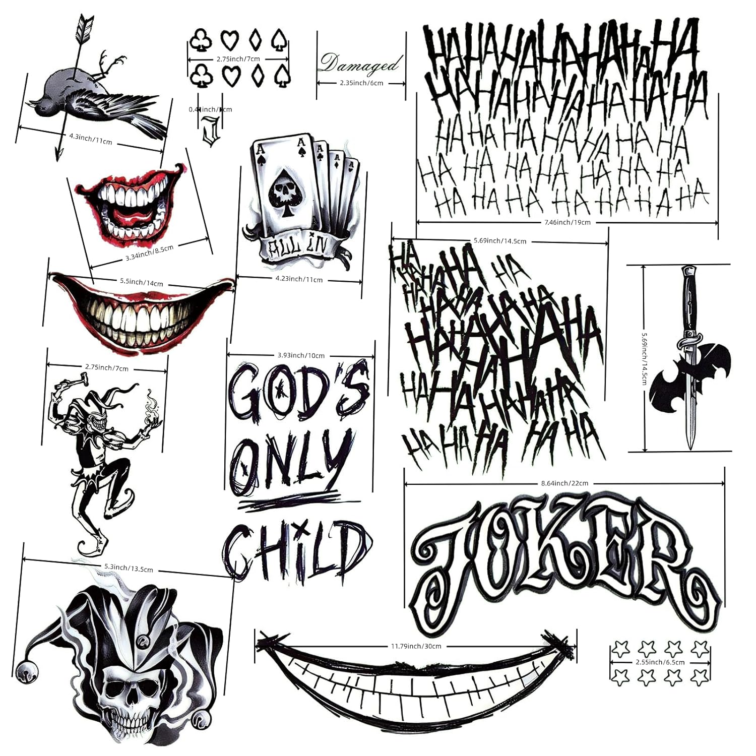 4 Sheets Joker Tattoos(Size:11.8"x7.87"), Halloween Temporary Tattoos for Men, Suicide Squad Fake Tattoo Stickers For Adults Halloween Cosplay Costumes Masquerade Party Makeup Accessories (normal) - Image 5