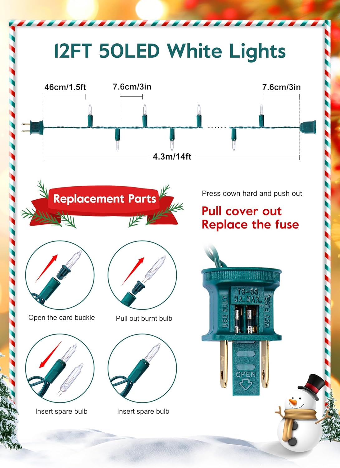 Clear Christmas String Lights 50 Count 12 Feet Incandescent Bulb Mini Lights for Indoor Outdoor Xmas Tree Garland Birthday Wedding Party Festival Decoration, Green Wire - Image 5