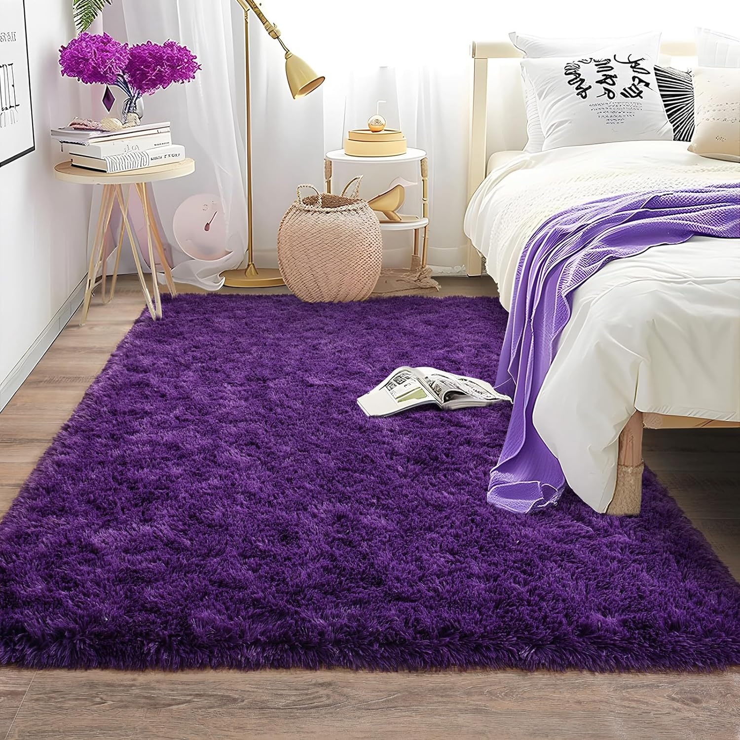 Soft Shag Rugs for Bedroom, 4x6 Purple Fluffy Shaggy Rugs for Living Room Nursery, Luxury Modern Plush Carpet Girls Boys Kids Room Dorm Indoor Home Decor, Upgrade Non-Slip - Image 2