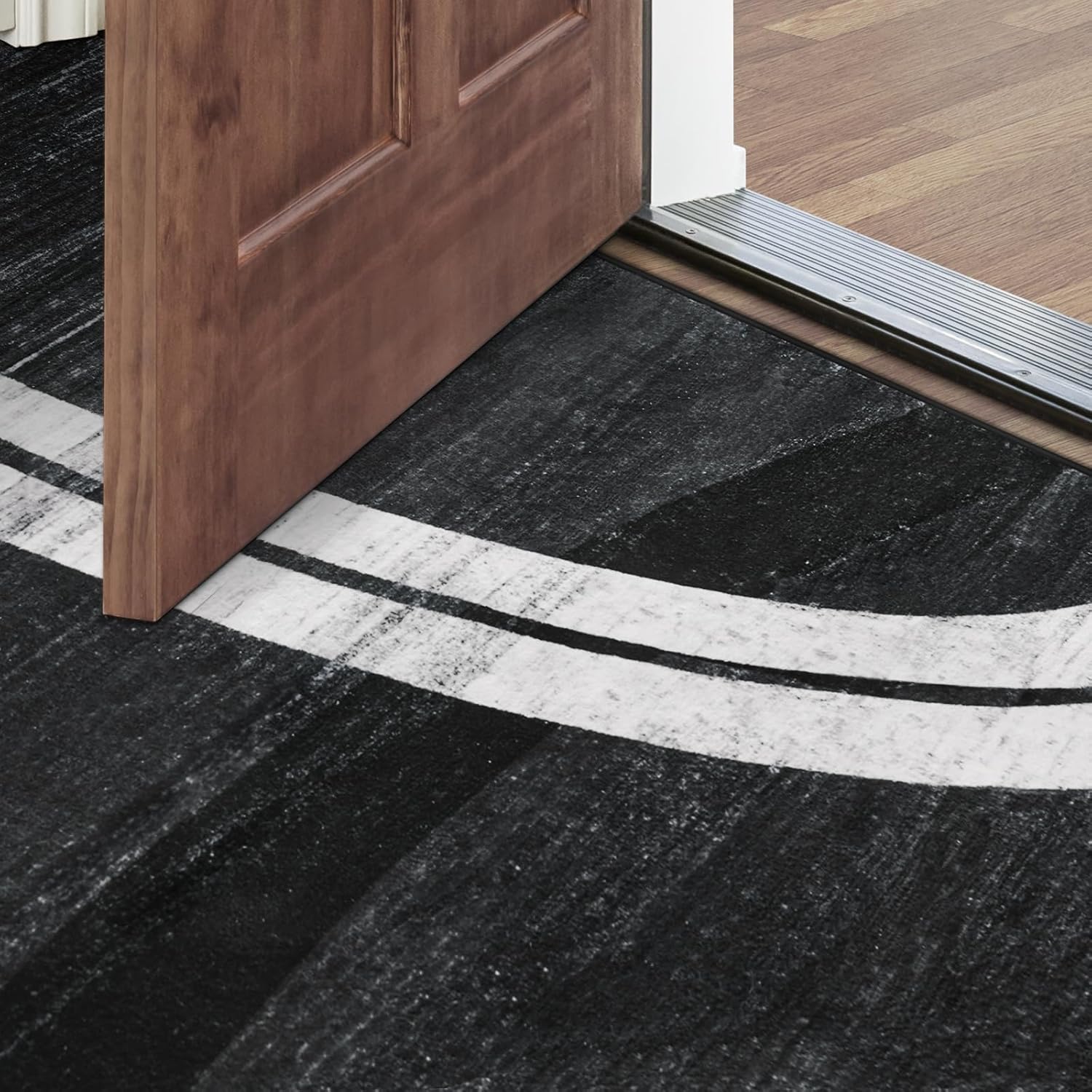 Kimicole Grey Area Rugs for Bedroom Living Room, 4x6 Modern Abstract Geometric Washable Rugs, Low Pile Thin Rug, Non-Slip Indoor Wavy Circles Floor Carpet for Office Dining Room Home Decor - Image 4